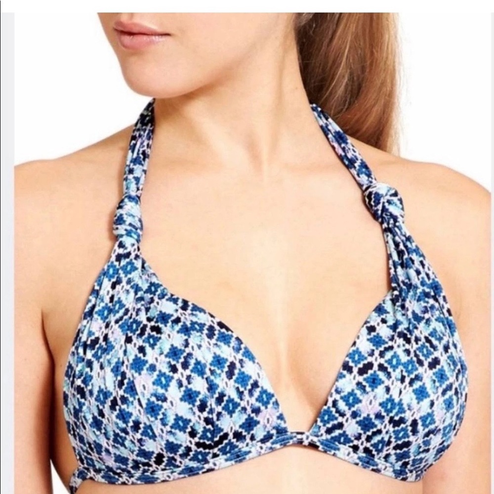 Athleta Aqualuxe Bikini Top Blue Tile Sz M